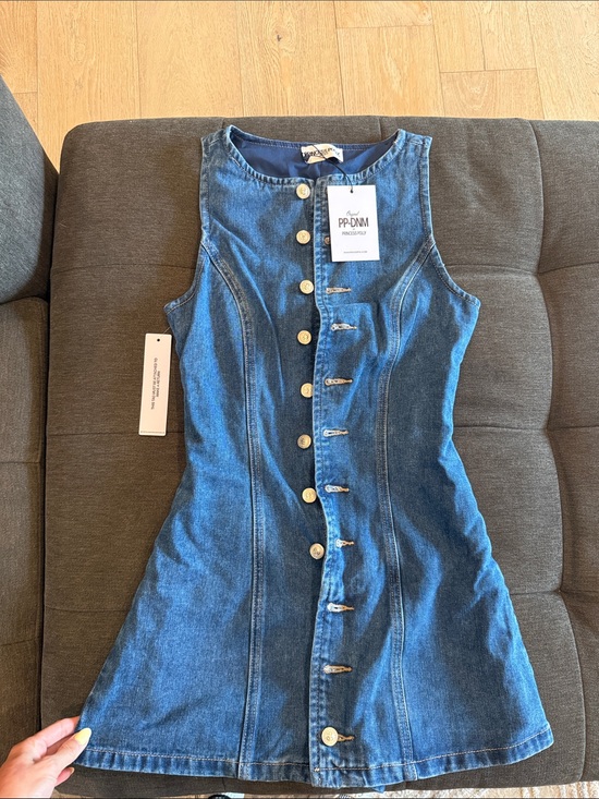 Princess Polly Dresses & Skirts - Princess Polly Sleeveless Blue Denim Button-Front Dress (built in shorts)